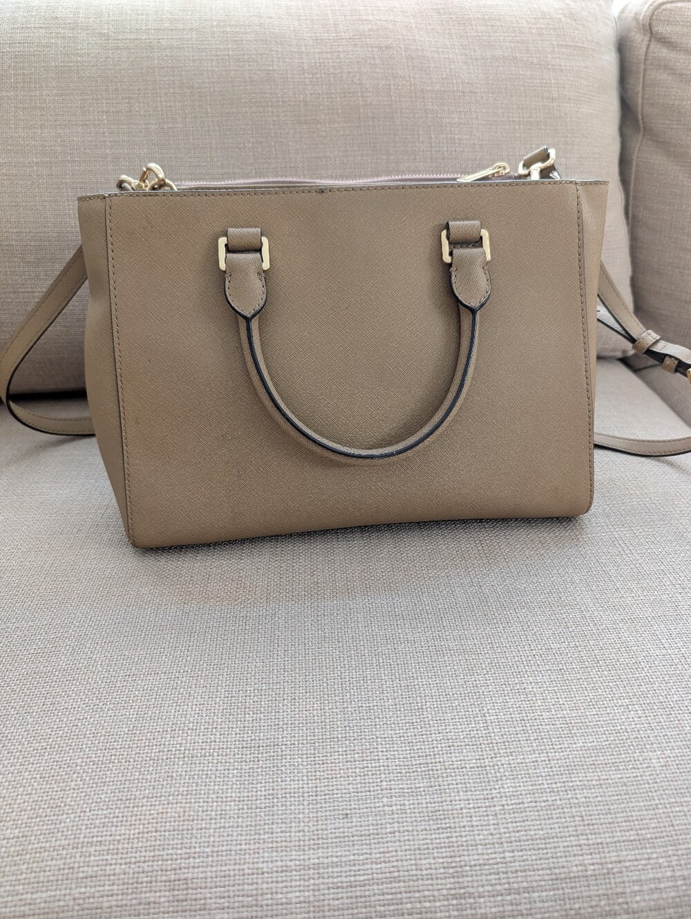 MICHAEL Michael Kors Sutton Medium Satchel - Taupe Saffiano Leather - Picture 2 of 12